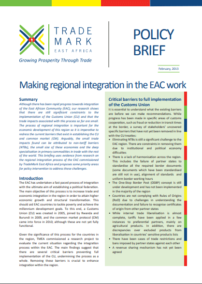 Making Regional Integration In The EAC Work