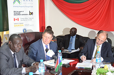 From left; First Undersecretary in the SS ministry of Finance and Economic planning Hon. Salvatore Garang Mayardit, TMA CEO Frank Matsaert and UK Deputy Ambassador to South Sudan H.E Amb. Jon Dean. 