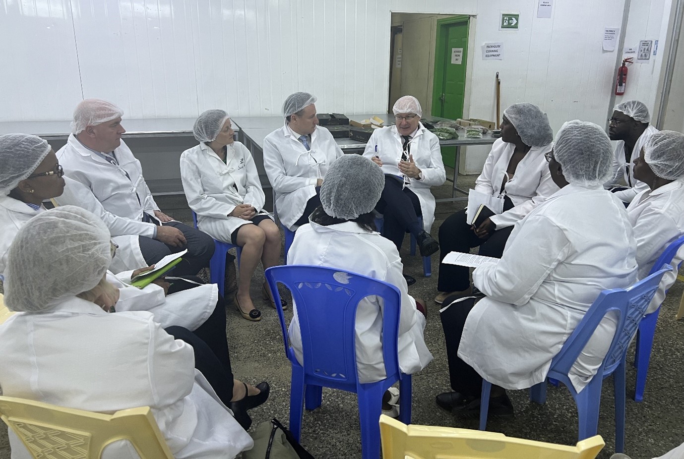 A high-level delegation from Ireland, led by the Minister for Agriculture, Food and Marine Charlie Mcconalogue and Ambassador Caitríona Ingoldsby, paid a visit to Jade Fresh Limited, a leading agricultural enterprise in Nairobi, Kenya. The visit, organised in partnership with TradeMark Africa (TMA), aimed to explore opportunities for economic collaboration and strengthen ties between Ireland and Kenya in driving sustainable and inclusive trade practices. Evelyn Munyeti, CEO of Jade Fresh, and Anataria Uwamariya, Director of Business Competitiveness at TMA, led the delegation. Munyeti, guided the delegation through the process of receiving fresh produce from contracted farmers, highlighting the company’s stringent quality standards. The delegation also engaged with women beneficiaries of TMA's Women in Trade (WiT) programme, gaining knowledge about the challenges and opportunities women face in the agricultural sector. The roundtable discussion facilitated a dialogue, between the Minister and beneficiaries of Irish support through TMA's #WomeninTradeprogramme. of the WiT programme, addressing issues such as business challenges, climate change adaptation, and opportunities for collaboration. Minister Mcconalogue reiterated Ireland's commitment to supporting women in trade, noting the positive outcomes of the WiT programme in Kenya.